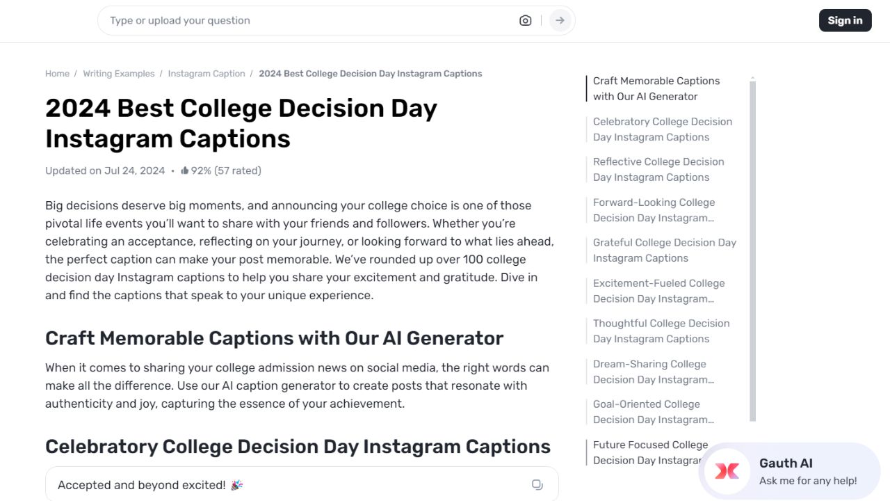 How Gauth Helps Students Share Their College Decision Day with Memorable Captions